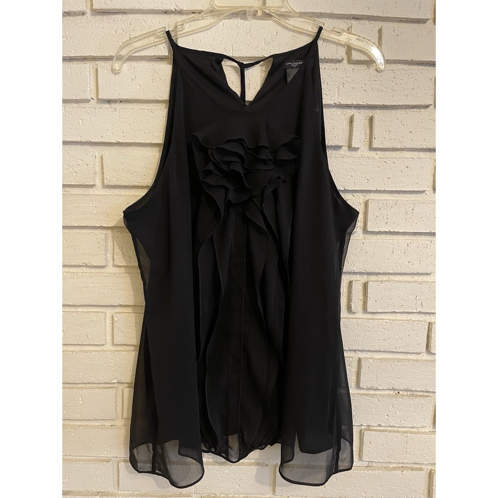 Ann Taylor Ruffle Front Tank Top Shirt blouse Size 10‎ Back Neckline Tie